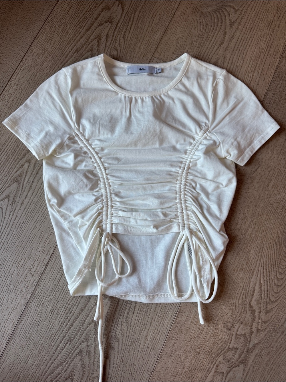 Adika Cream Ruched Drawstring Short Sleeve Tee - Picture 1 of 3